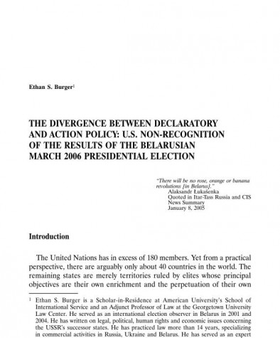 The Divergence between Declaratory and Action Policy: U.S. Non-Recognition of the Results of the Belarusian March 2006 Presidential Election