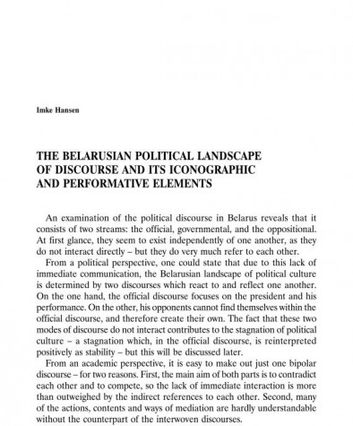 The Belarusian Political Landscape of Discourse and its Iconographic and Performative Elements 
