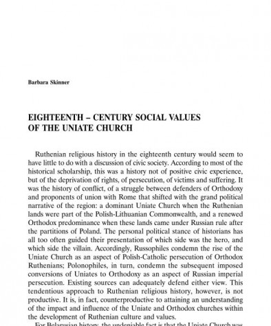 Eighteenth-Century Social Values of the Uniate Church