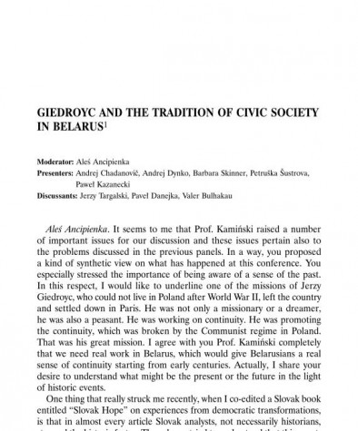 Giedroyc and the Tradition of Civic Society in Belarus. Statements