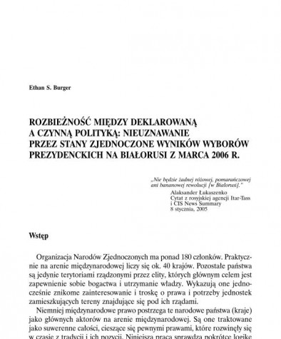 Rozbieżność między deklarowaną a czynną polityką: nieuznawanie przez Stany Zjednoczone wyników wyborów prezydenckich na Białorusi w 2006 r.