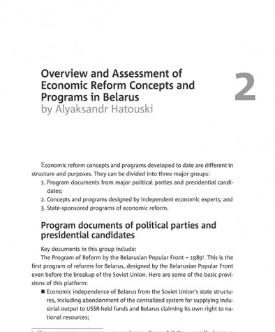 Overview and Assessment of Economic Reform Concepts and Programs in Belarus