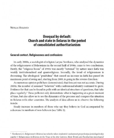 Unequal by default: Church and state in Belarus in the period of consolidated authoritarianism